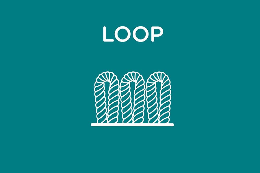 Cross section of yarns in a loop pile carpet